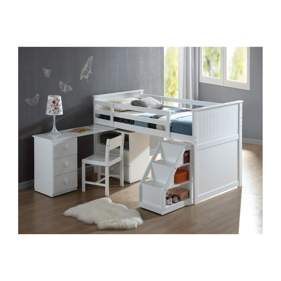 Wyatt Loft Bed, Chest, Desk & Ladder In White
