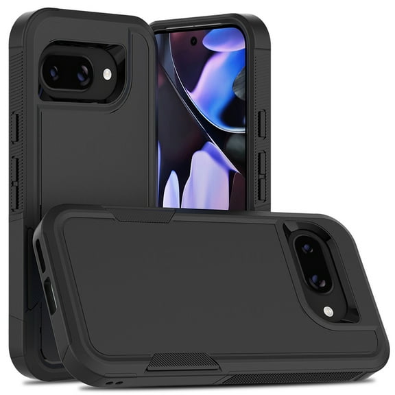for Google Pixel 9a Back Case, Luxury Ultra Slim PC TPU Double-Layer Anti-Fall Shockproof Drop Protective Lightweight 2 In 1 Phone Case Cover for Google Pixel 9a, Black