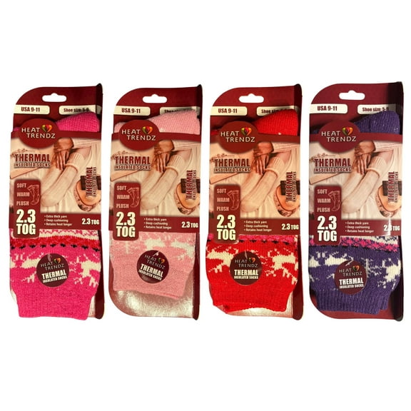 4 Pack Women's Heated Sox Socks Thick Thermal Socks Keeps Feet Warmer Longer 2.3 TOG heat rating Size: 9-11..