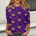 thumbnail image 2 of Hogleaql Mardi Gras Shirts for Women 3/4 Sleeve Crew Neck Loose Top Carnival Mask Graphic Pullover Dressy Soft Shirt Casual Blouses Dark Purple L, 2 of 6