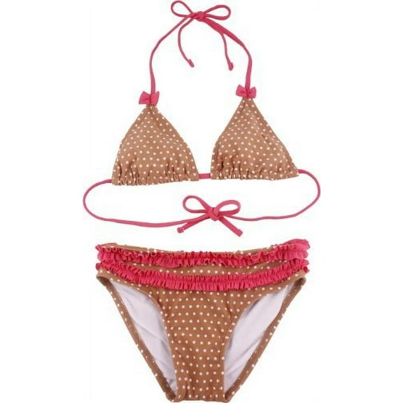 Polka Dot Ruffle Girl Bikini, 2, Tan-Pink, 2, Tan-Pink