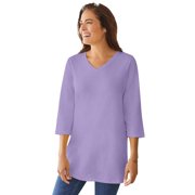 Woman Within Women's Plus Size Perfect Three-Quarter Sleeve V-Neck Tunic Color: Soft Iris Size: 6X