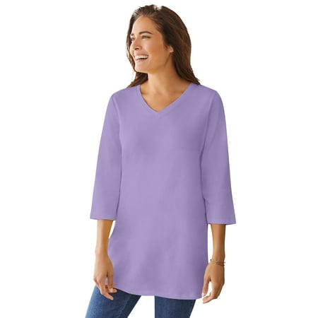Woman Within Women's Plus Size Perfect Three-Quarter Sleeve V-Neck Tunic Color: Soft Iris Size: MEDIUM