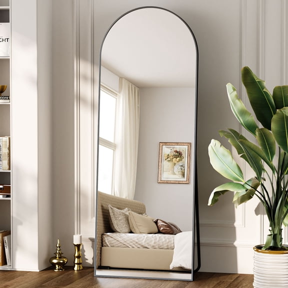 Mirstory 56"x21" Floor Mirror Arched Full Length Standing Body Dressing Mirror, Black