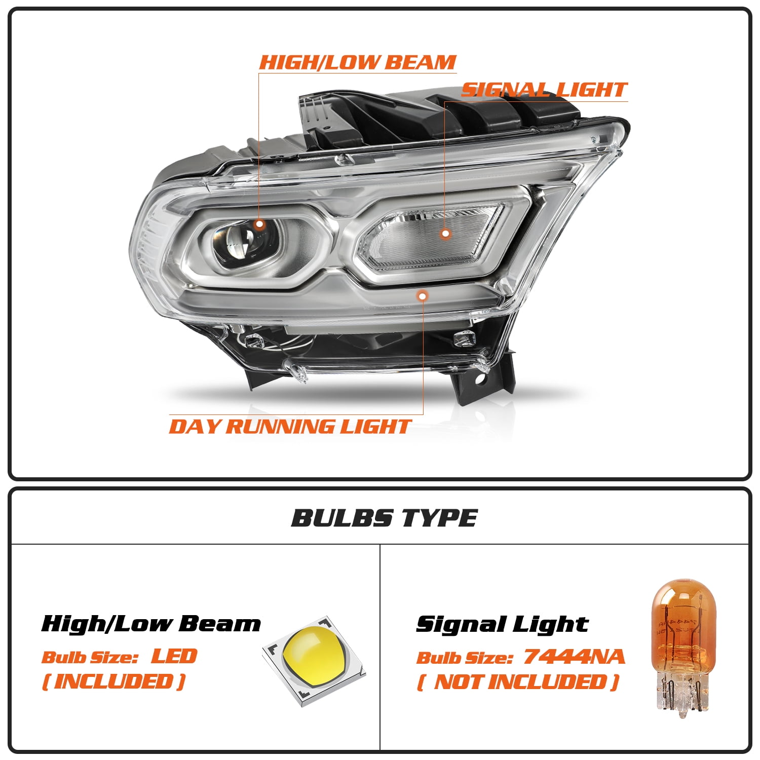 For 2021-2024 Dodge Durango Chrome w/Halogen Turn Signal LED Headlight Passenger