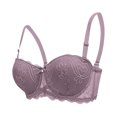 thumbnail image 2 of Ashirexll Bras for Women Solid Color Spaghetti Adjustable Strap Lightweight Gathering Posture Support Bralettes Bras Underwire Purple M, 2 of 4