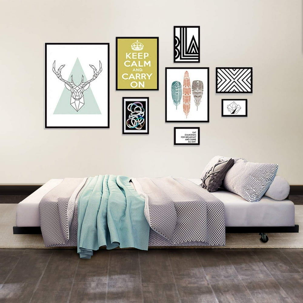 Daybed with Trundle Platform Metal Bed 4 Locking Casters Slats Support