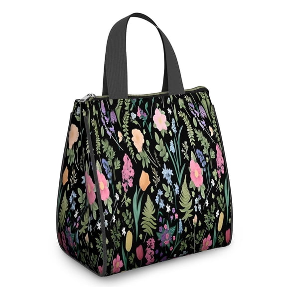 Pioneer Flower Floral Print Pattern Insulated Lunch Bag for Women & Adults,Large Portable Soft Cooler Lunch Bag,Thermal Food Storage Tote with Pearl Cotton,8.66L,8.75x5.75x9.5 Inch