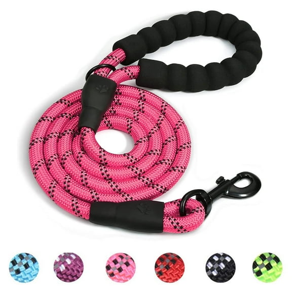 4.9 FT Dog Leash with Comfortable Padded Handle and Highly Reflective Threads, Durable Rope Dog Leash for Small Medium and Large Dogs (Pink)