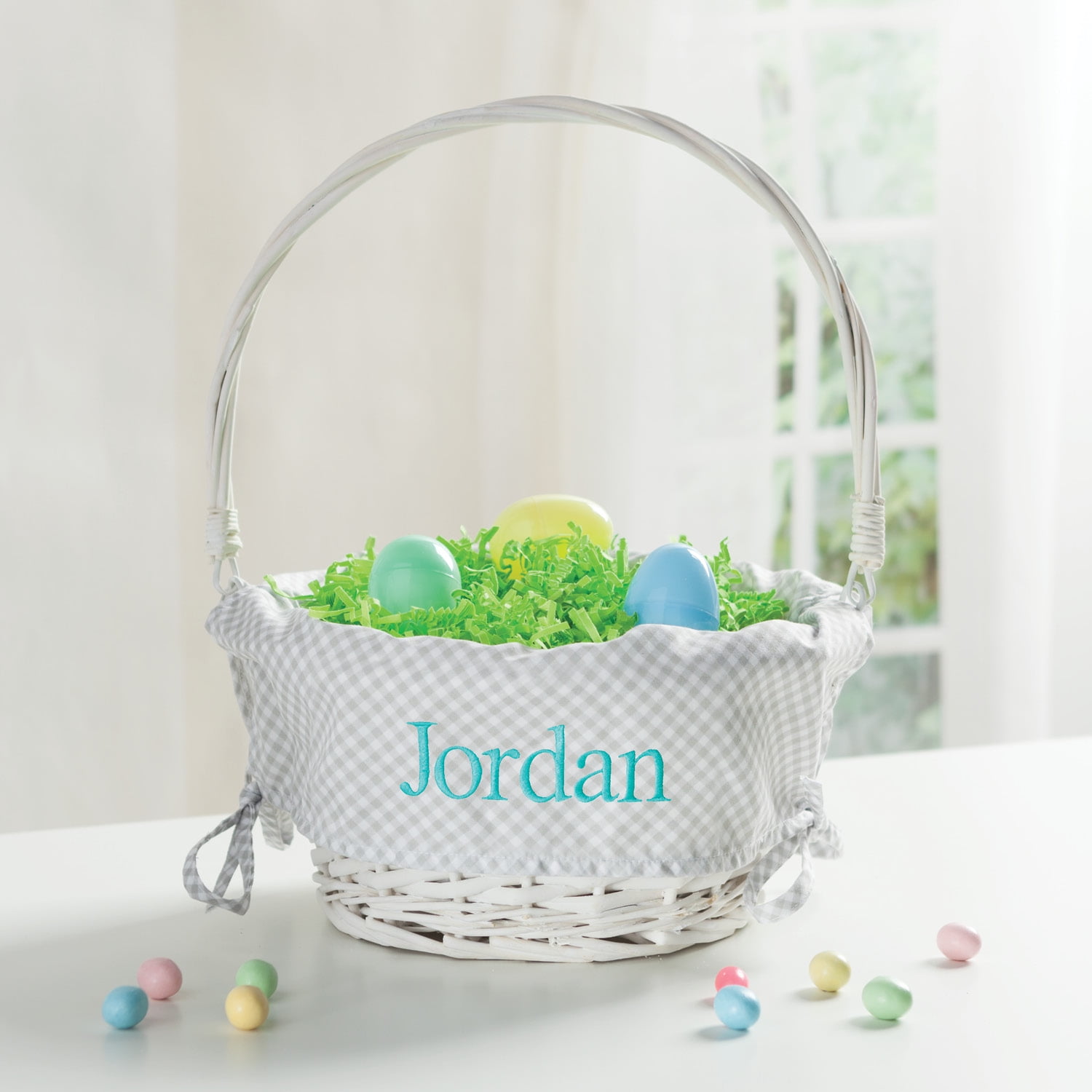 Personalized Wicker Easter Basket Grey Liner
