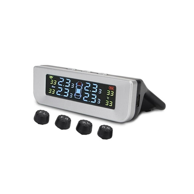 Tire Pressure Monitoring Alarm System TPMS Solar Device Solar Charge, Large Colorful Screen, Simple Installation and Setup with 4 External Sensors