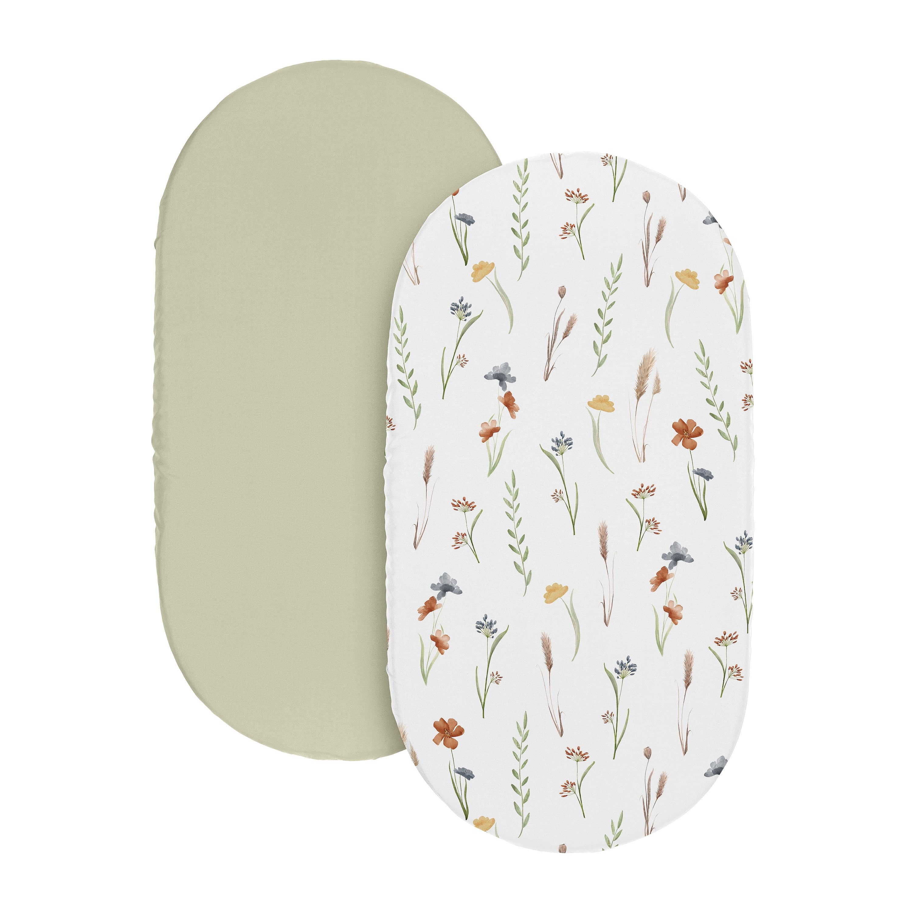 Sweet Jojo Designs Watercolor Floral Garden Green Orange and Beige Baby Bassinet Fitted Sheets 2 Piece Set