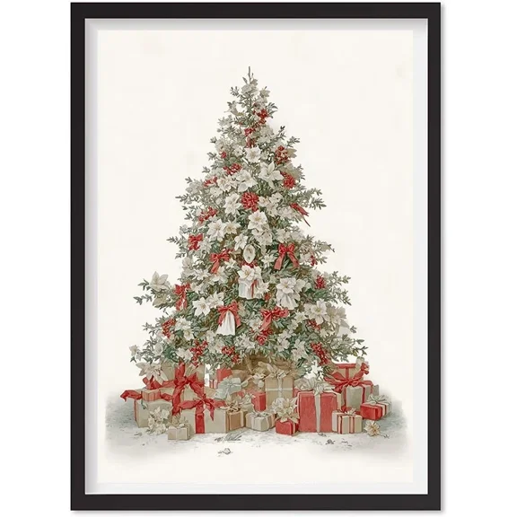 Vintage Evergreen Christmas Tree Poster | Neutral Winter Holiday Wall Art |Scand, Matte Canvas Stretched, Posters for Room Bedroom Living Room Bathroom Wall Decor, Posters & Art Prints, Gift.