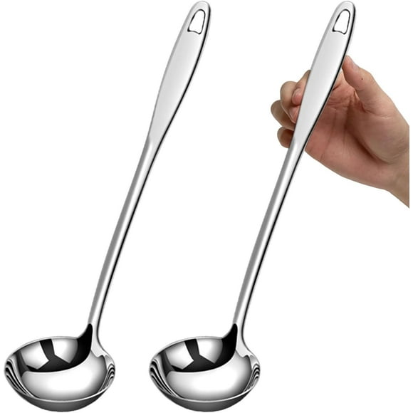 MISSUNNY Soup Ladle Stainless Steel 12.2Inch 304 Stainless Steel Metal Ladle, Extra Large Soup Spoon with Long Handle for Serving, Cooking, Stirring, Silver