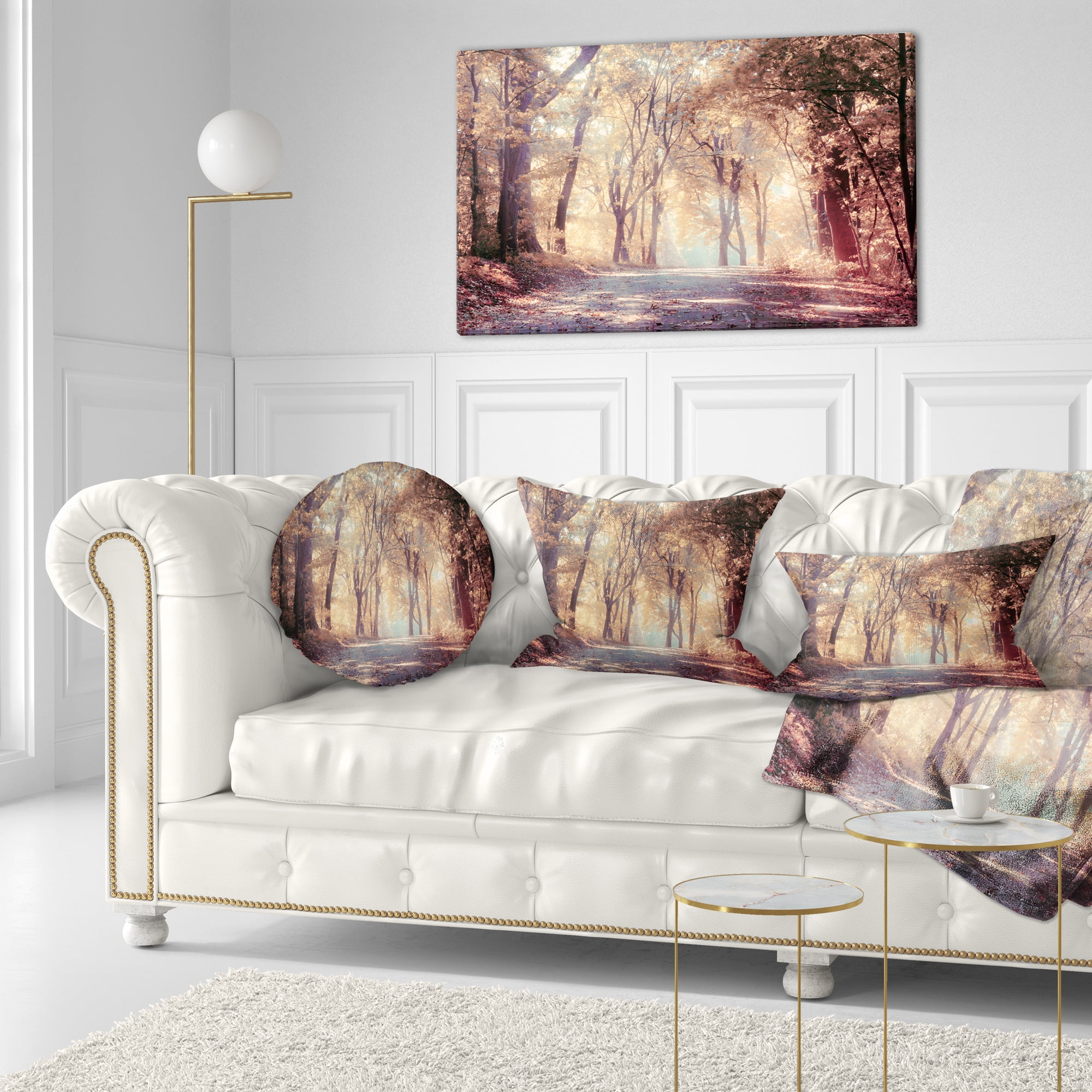 Designart Golden Autumn Beautiful Forest - Landscape Printed Throw Pillow - 12x20