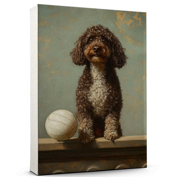 Spanish Water Dog Stretched Canvas Size 8x12 Volleyball Canvas – Funny Spanish Water Dog Team Player Wall Art, Ideal Gift Volleyball , Dog Owner