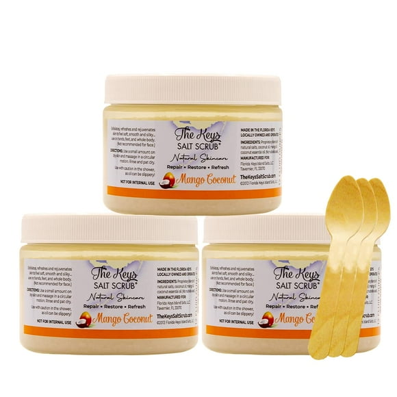 The Keys Sea Salt Scrub - Exfoliante corporal con cuchara de madera - Exfoliante para pies y manos para hombres y mujeres - Hecho con aceites esenciales y nutrientes orgánicos de sal marina pura de Fl