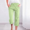 thumbnail image 2 of Iugvhana Womens Capris Pants Summer Drawstring Elastic Waist Cotton Linen Capri Pants Button Straight Wide Leg Cropped Pants with Pockets Mint Green M, 2 of 5