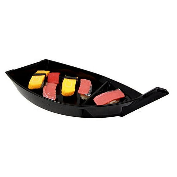 Japanese Traditional Black Lacquered Plastic Sushi Boat Serving Plate Display