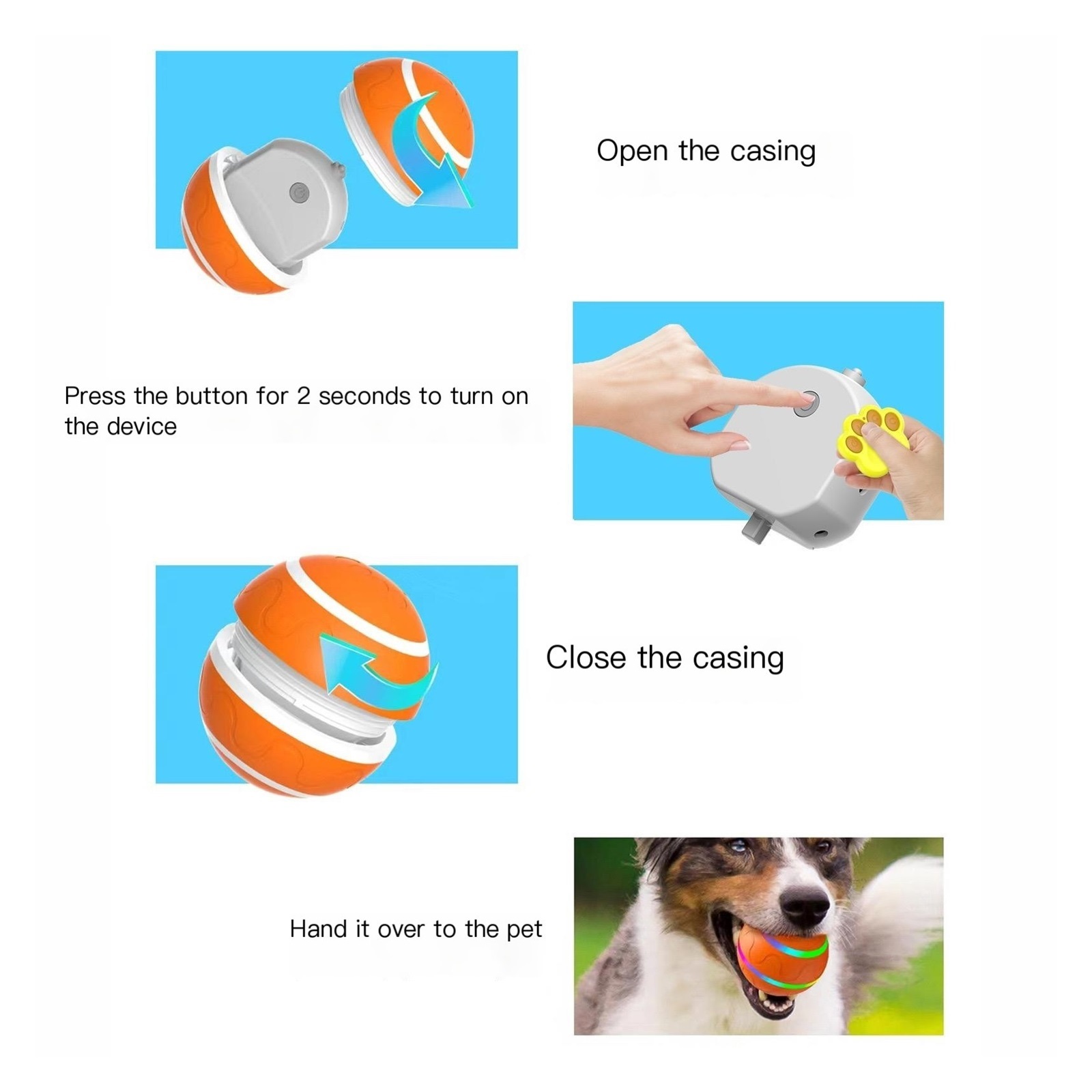 Interactive Dog Toys Ball for Small & Medium Dogs, Durable Chew Toy for Aggressive Chewers, Automatic Rolling Dog Balls with Silicone Cover