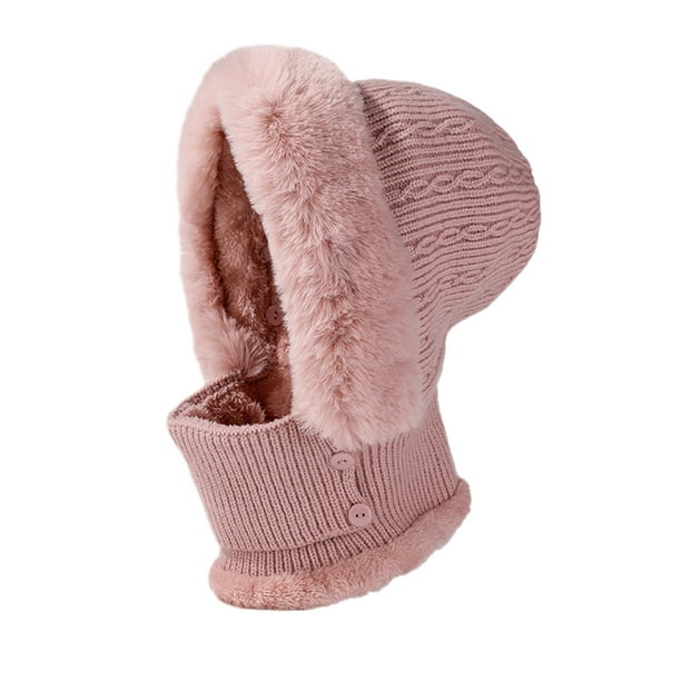 Gorro de invierno para mujer, conjunto de máscara de pasamontañas de punto con forro polar de una pieza, bufanda circular con cuello de Calavera, gorro de nieve para esquí con pompón
