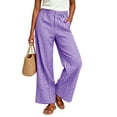 thumbnail image 5 of Edvintorg Wide Leg Pants Woman Cotton Ruched High Waisted Flowy Loose Casual Trousers Women Clothing Purple M, 5 of 8
