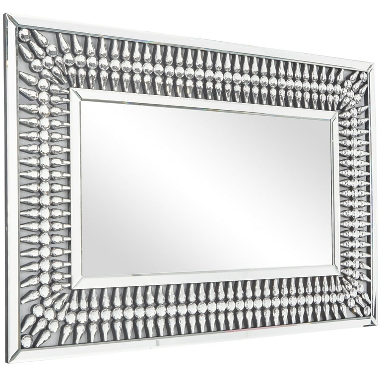 Decmode 48 inch x 32 inch Silver Wall Mirror with Crystal Details
