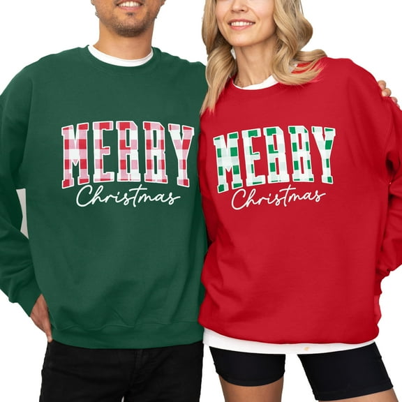 VILOVE Merry Christmas Couples Matching Outfits Christmas Couples His and Her Sweatshirt Xmas Holiday Long Sleeve Top