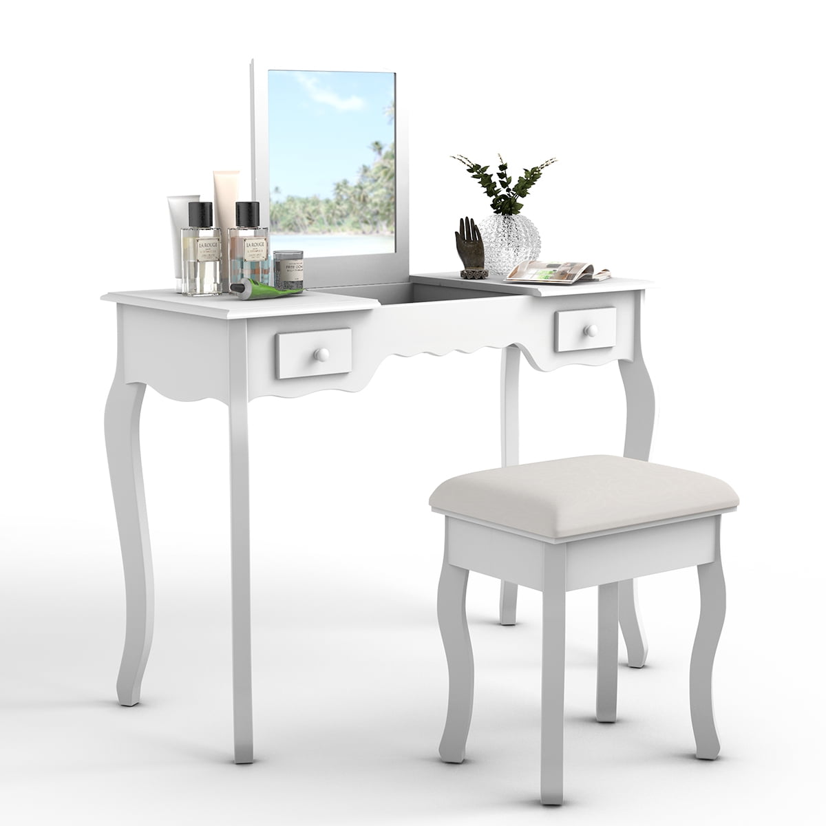 Flip-type Vanity Mirror Dressing Table Beauty Dresser ...