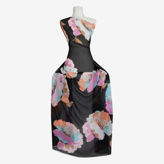 Zelouf Zs1805Eeee Print On High Multi Chiffon  , Sewing, DIY, Crafts Fabric by the Yard, 934 Blk/sherbet, 3 Yard