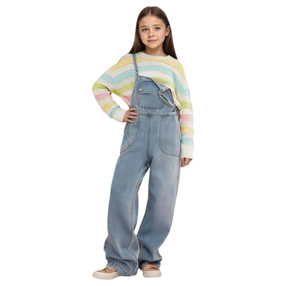 MEZZALL Girls Denim Overalls Jumpsuit Casual Loose Fit Straight Leg Baby Toddler Kids Playwear Jumpsuits Fall Fashion Stylish One-Pieces