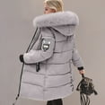 thumbnail image 2 of Women's Long Hooded Winter Coat Slim Fit Quilted Puffer Jacket Grey XXXXL, 2 of 7