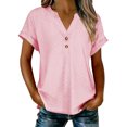 thumbnail image 1 of Abcnature Haut à Boutons à Col en V pour Femmes, Blouse Texturée à Manches Courtes, Chemise Décontractée Unie pour Dames, 1 of 1