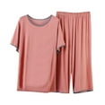 thumbnail image 4 of Blmnix Beige Plus Size Pajama Set Loungewear Wide-Leg Sleep Pants Short Sleeve Winter Clothing, 4 of 5