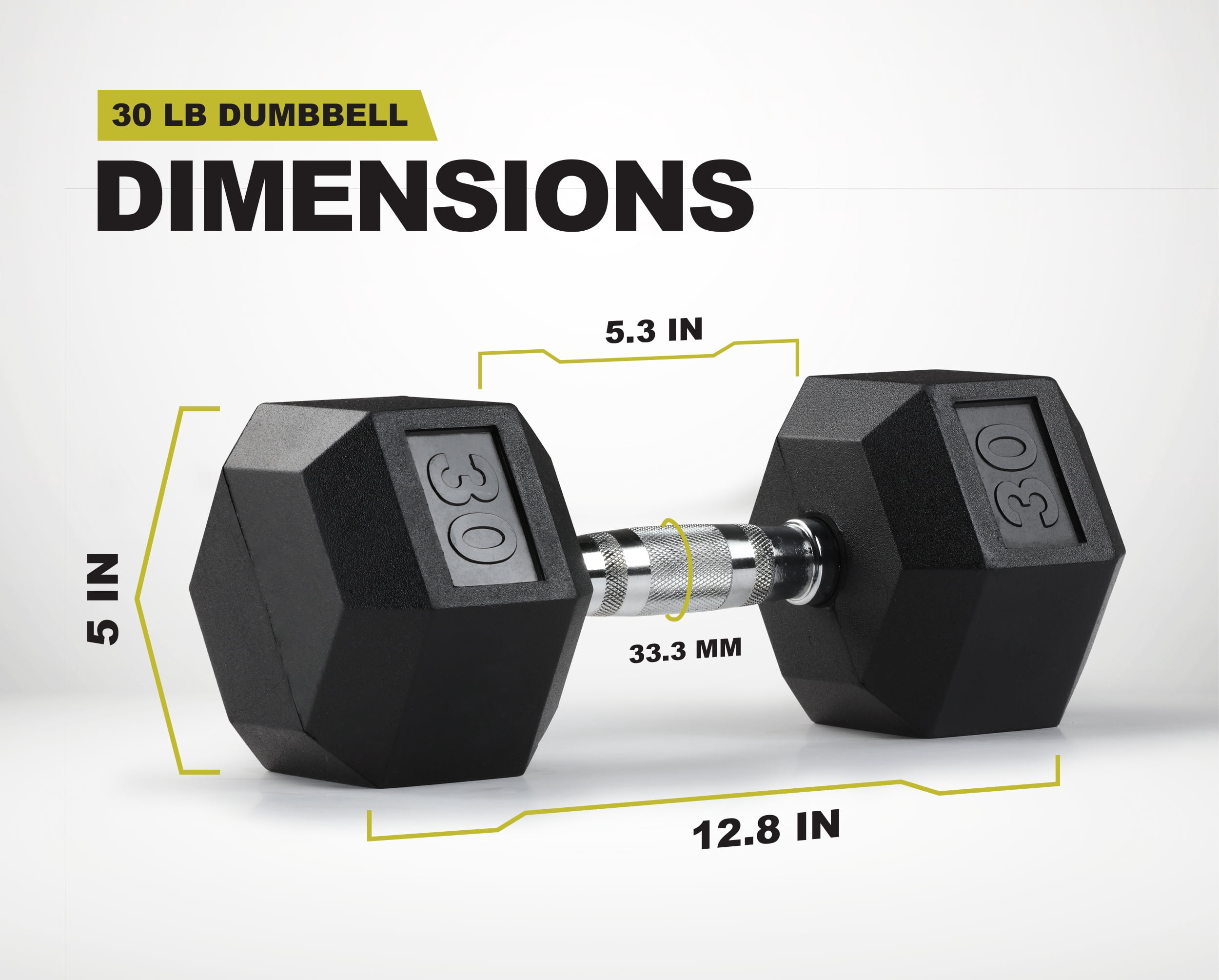 PRCTZ, 30 lb Rubber Encased Hex Dumbbell, Single