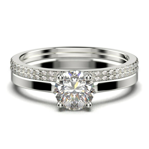 Spectacular And Decorative 2.00 Carat Round Cut Diamond Moissanite Solitaire Engagement Ring, Wedding Ring, Trio Set in 925 Sterling Silver With 18k White Gold Plating Gift For Her