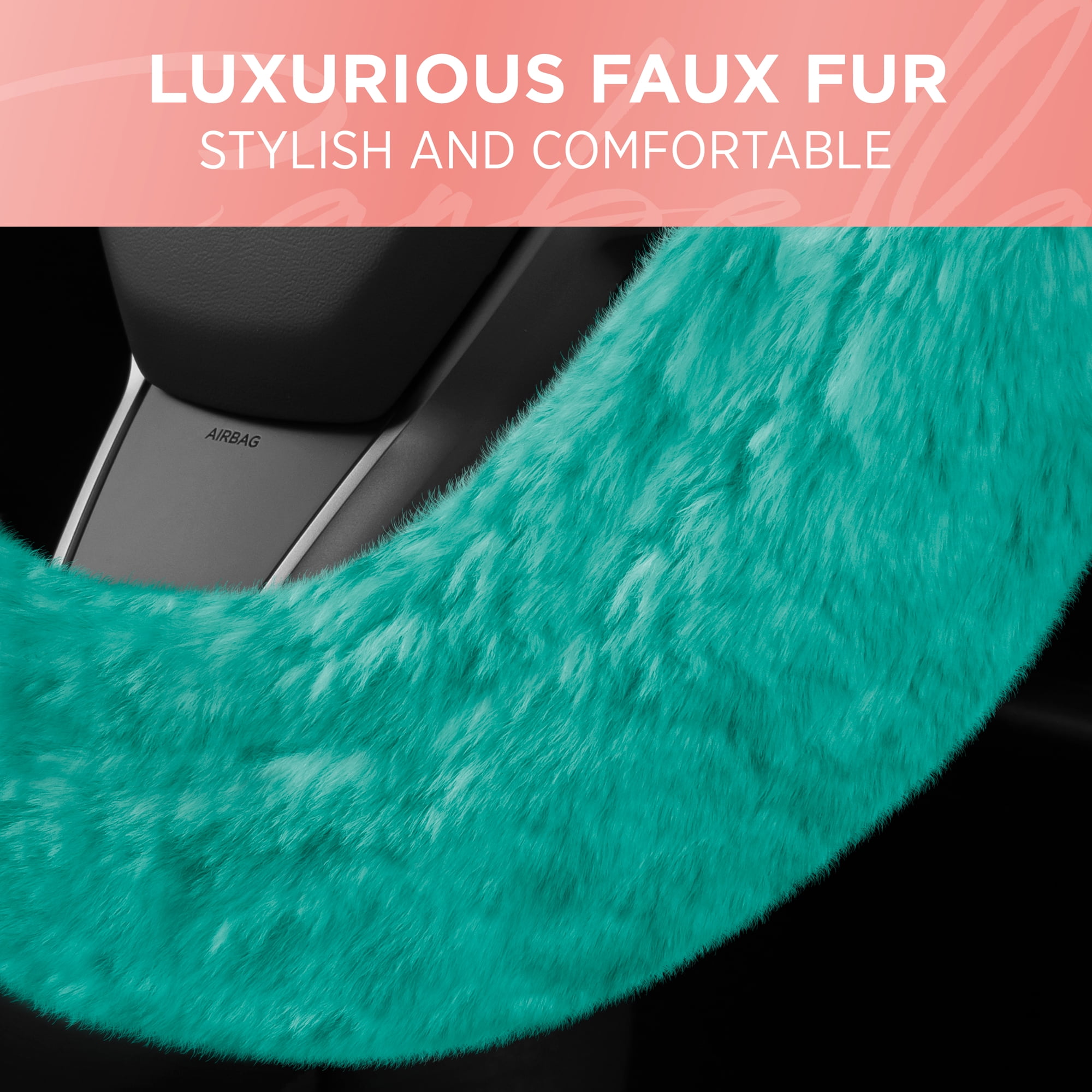 bdk fantastic fleece - faux sheepskin wool steering wheel cover for car truck suv van auto - ultra comfort for your hands - standard size 14-15.5" (mint)