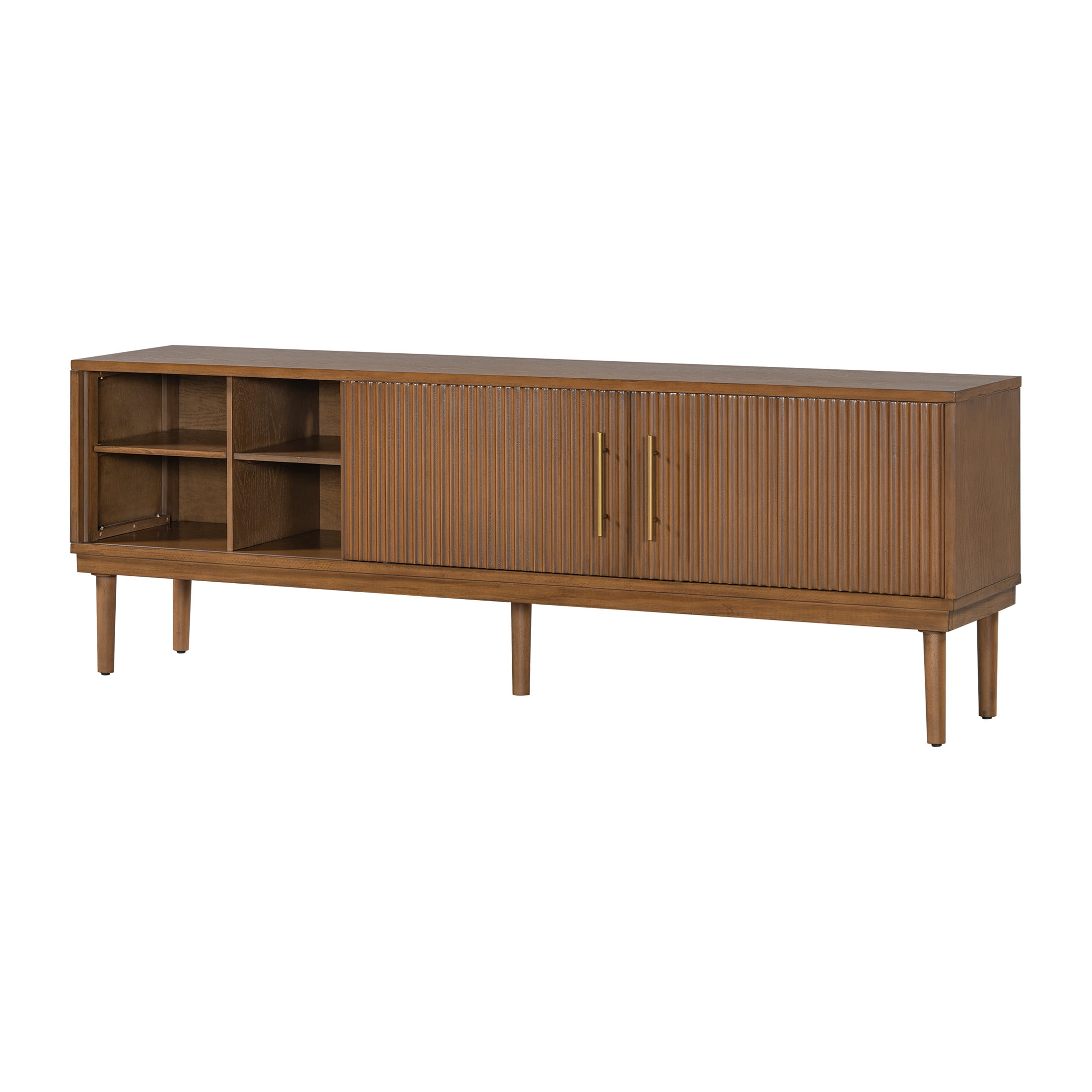 Christopher Knight Home Minimalist TV Stand For TVs up to 80" with 2 Vertical Striped Sliding Doors, Brown