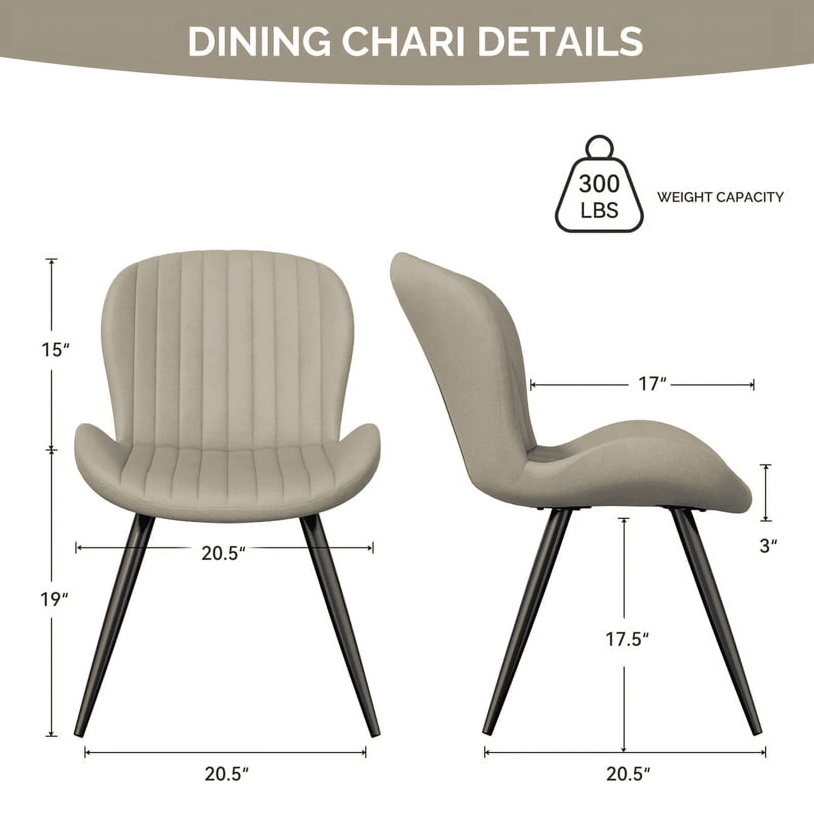 MOONMISS Dining Chairs Set of 2, Upholstered Kitchen Chairs with Backrest and Metal Legs,Beige