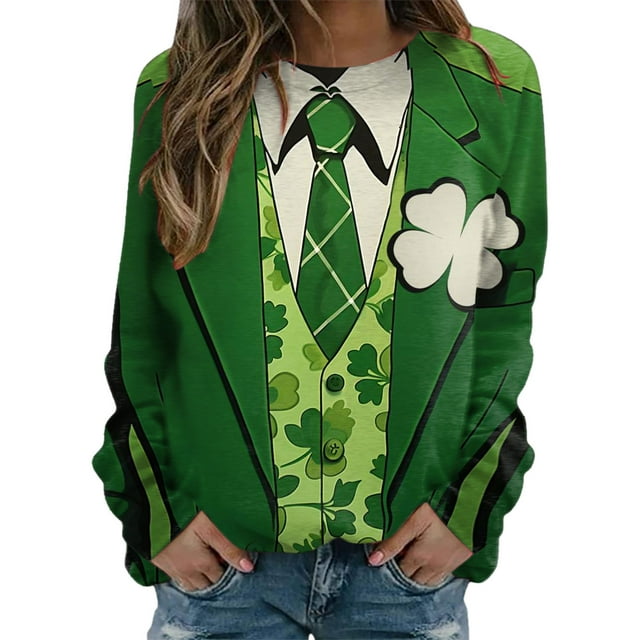 VBARHMQRT Chandails à Capuchon Surdimensionnés Femmes T-Shirts de la St-Patrick Col Rond Chandail Vert Manches Raglan Chandail à Enfiler Hauts Amples Convenant aux Hauts Habillés
