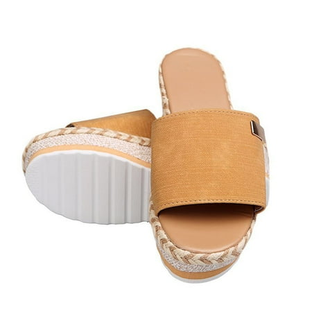 

Patlollav Womens Clearance Woman Bowknot Beach Summer Slippers Platform Slope Heels Plus Size Shoes