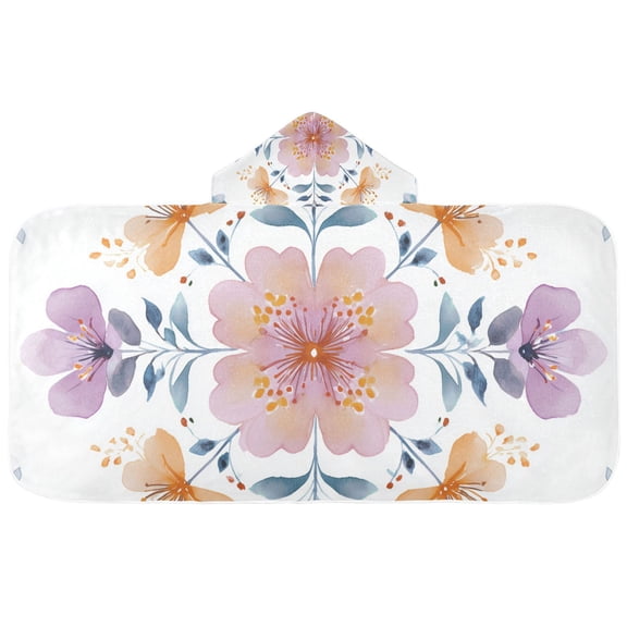 Delicate Flower Symmetrical Pattern Kids' Hooded Towel Wrap Bath Towels Bath Cape Bathrobe Unisex 50" x 23.5"