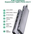 thumbnail image 2 of Adaptador multipuerto USB C Hub 9 en 1 Estación de acoplamiento Adaptador USB C a HDMI 4K con 3 USB 3.0, audio, lector de tarjetas TF/SD, 2 of 4