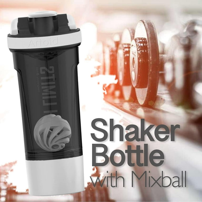 Artoid Mode Protein Shaker Bottle with Blender Balls Mixing Grids Flip-Top,  24 oz, White