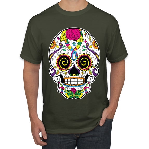 Wild Bobby Day Of The Dead Sugar Skull Pop Culture Men Graphic Tee, Military Green, Small