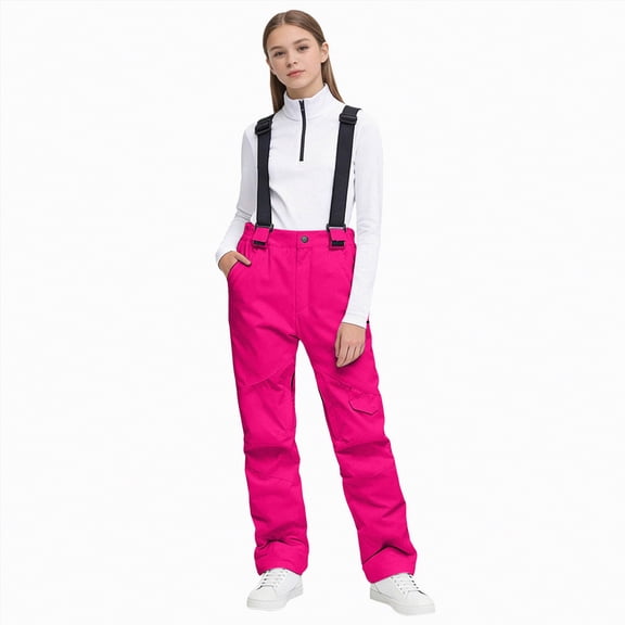 JUMEYU Snow Pants Kid Boys Baby Toddlers Snow Bib Overalls Winter Warm Pants Kids Insulated Trousers Skiing Pants 4T 5T (Hot Pink,4-5 Years)