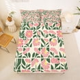 thumbnail image 5 of jejeloiu Sweet Floral Bed Sheets For Girls,Delicate Print Full Size Sheets,Pink Orange Green,4 Pieces,1 Flat Sheet, 1 Fitted Sheet and 2 Pillowcases, 5 of 6