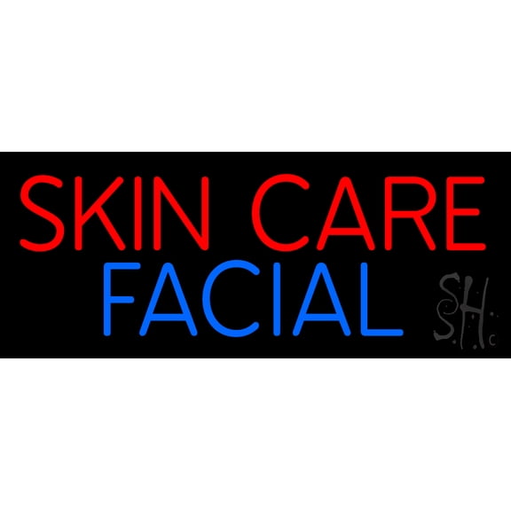 Skin Care Facial LED Neon Sign 13 x 32 - inches, Black Square Cut Acrylic Backing, with Dimmer - Bright and Premium built indoor LED Neon Sign for Spa interior decor and storefront.
