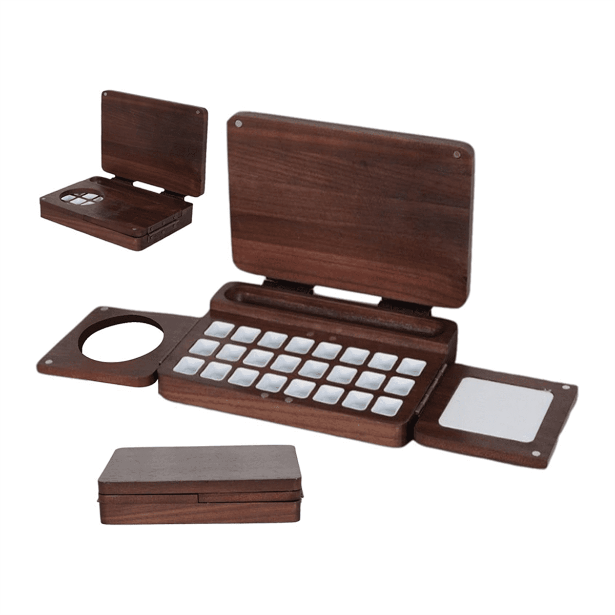Wooden Watercolor Palette, 6.7x4.7x1.6inch 24 Grids Paint Palette with Mixing Tray & Lid New