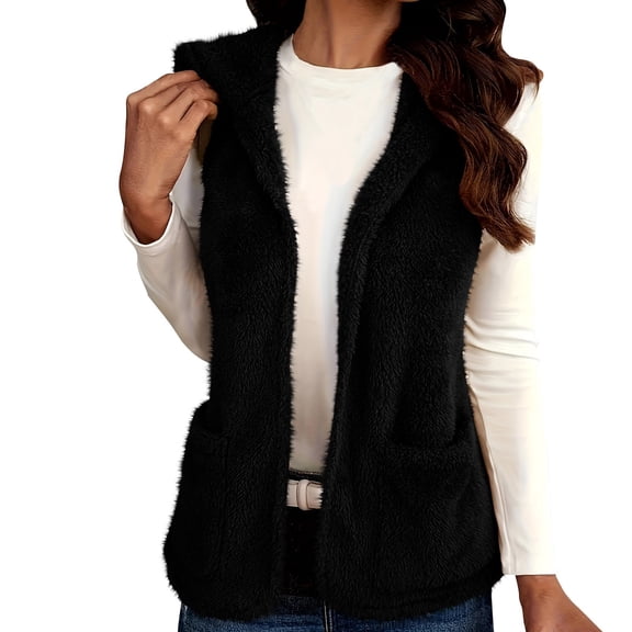 Women's Fuzzy Fleece Vest Trendy Zip Up Sleeveless Sherpa Jacket Stand Collar Winter Outerwear